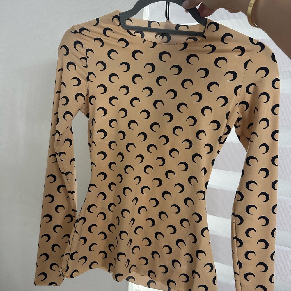 Marine Serre Tan Long Sleeve Top with Black Crescent Pattern - Picture 14 of 16